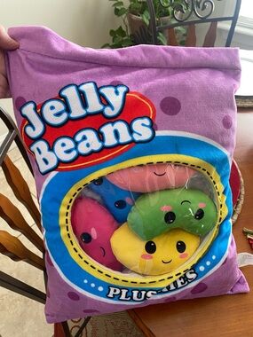 Jelly Beans Plush Bag with Pink, Blue, Green, Yellow & Peach Bean Friends Pillow